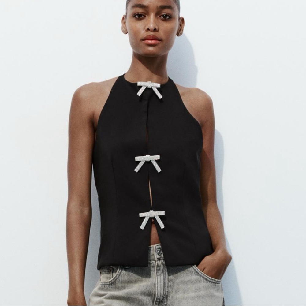 Zara Jewel Bow Halter Top